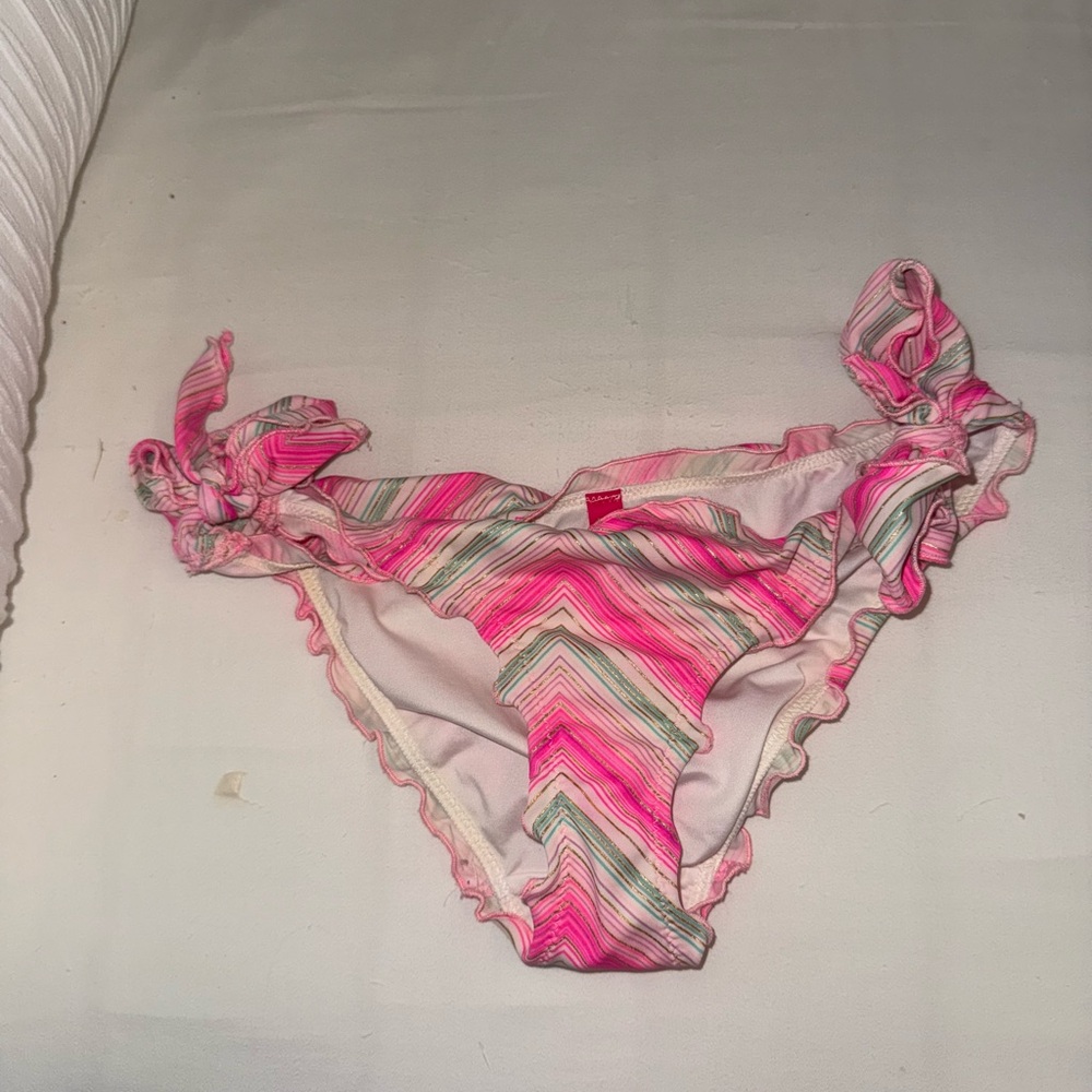 VS Pink and White Striped tie Bikini Bottom